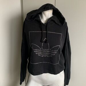 Adidas cropped rhinestones women’s small black hoodie sweatshirt